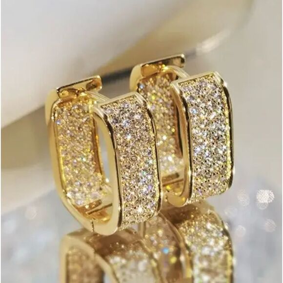 GOLDTONE PAVE CZ HOOP EARRINGS - Picture 1 of 2